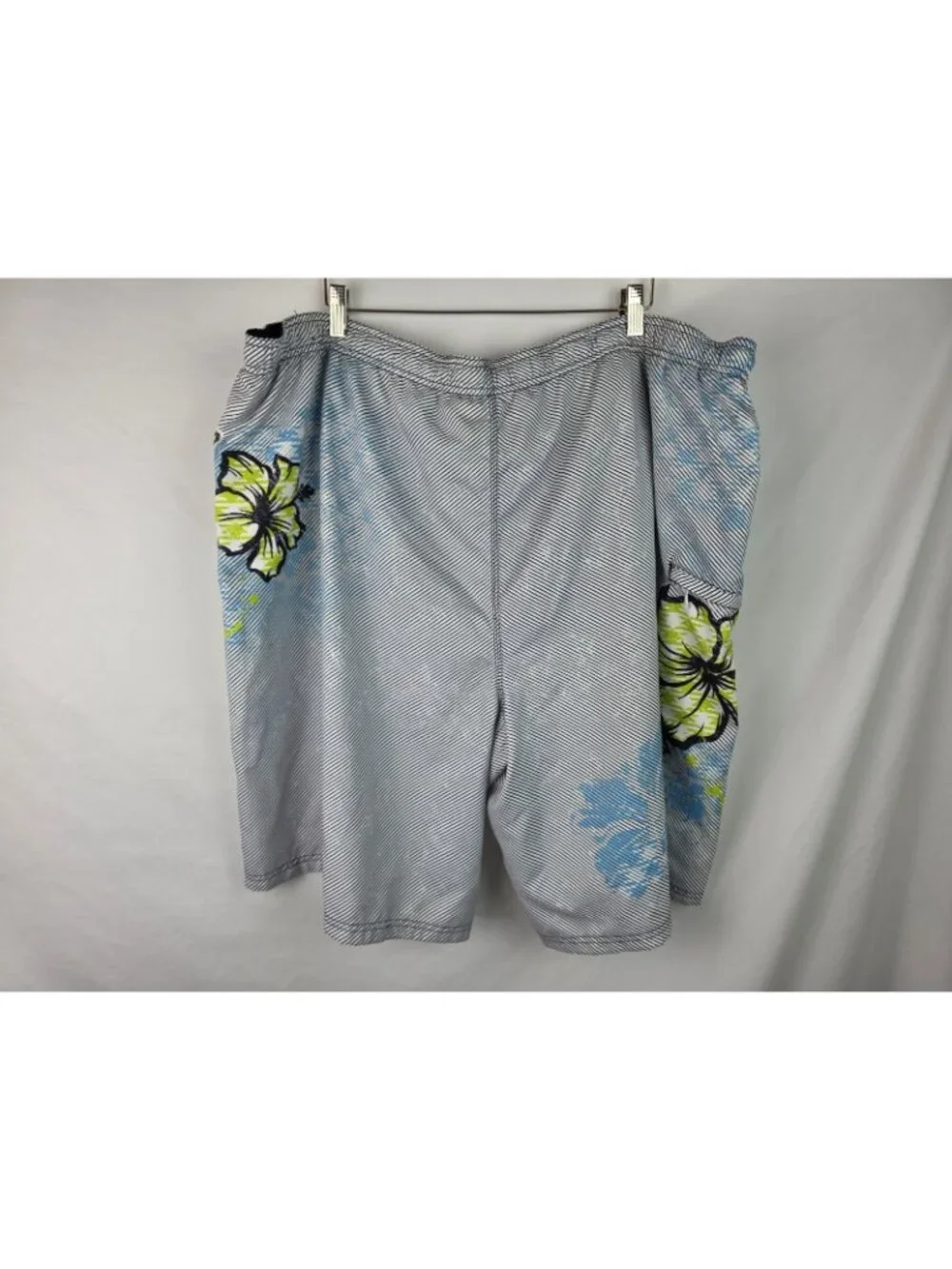 Burnside Mens Swim Trunks Size 3X Blue Striped Floral Lined Swimsuit Swim Shorts